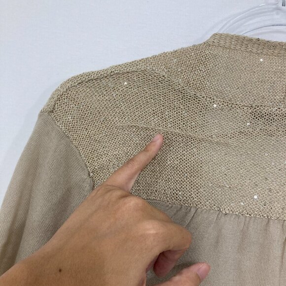 New Ann Taylor LOFT size Large Oatmeal Sequins Open Front Cardigan - Picture 11 of 11